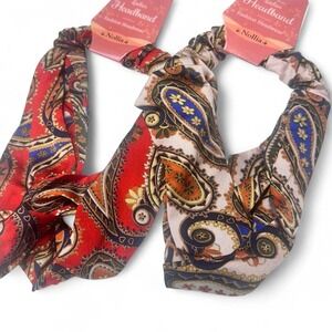 NWT Bundle of 2 Soft Crisscross Headbands Elastic Back Paisley